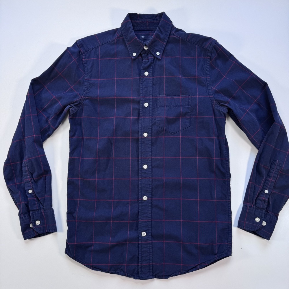 GAP Long Sleeve Button Down Shirt Mens XSmall Slim Fit Windowpane Plaid Blue